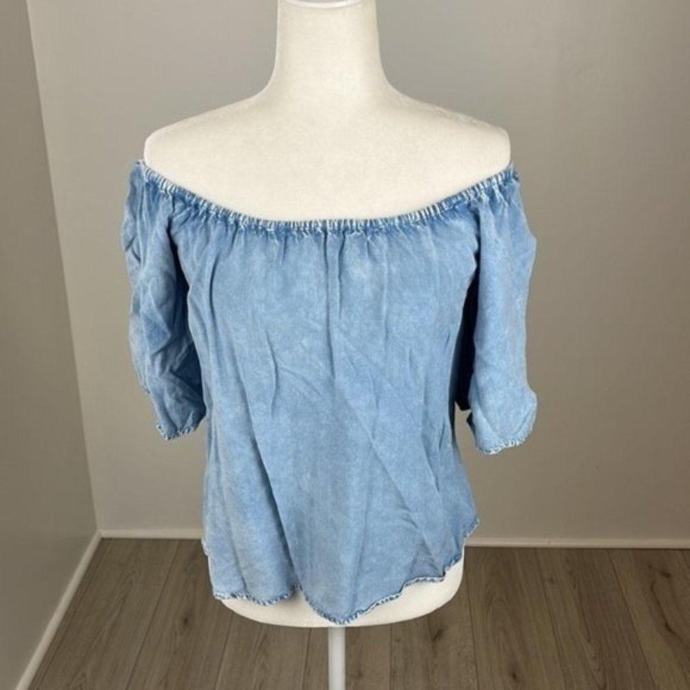 Tramp Light Blue Off The Shoulder Top Size Small